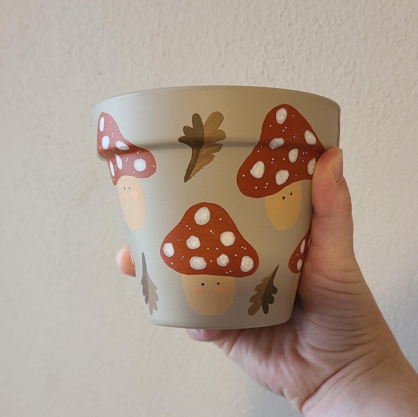 CLEARANCE - Mushroom Hand Painted Terracotta Pot