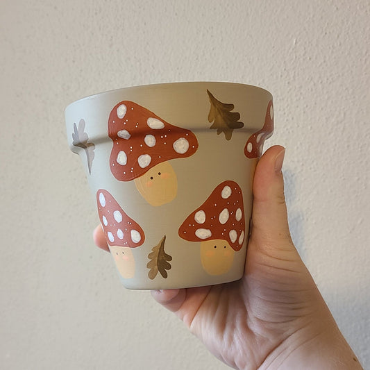 CLEARANCE - Mushroom Hand Painted Terracotta Pot