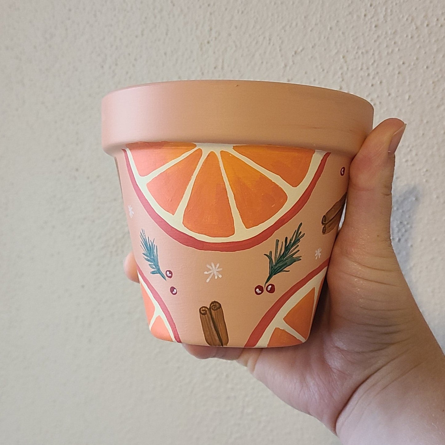 Holiday Cheers Hand Painted Terracotta Pot